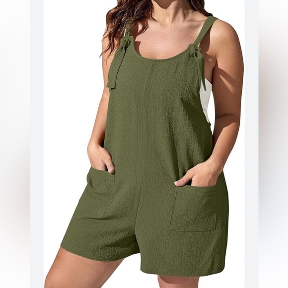 Altar’d State Green Linen Overall Romper Small - Picture 1 of 12